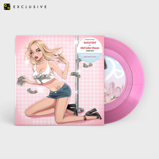 Chase Icon SoCal Girl / Girl Like Chase limited edition baby pink glitter 7 inch vinyl single mockup