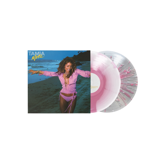Tamia More limited edition pink swirl + pink splatter vinyl 2LP mockup with cover