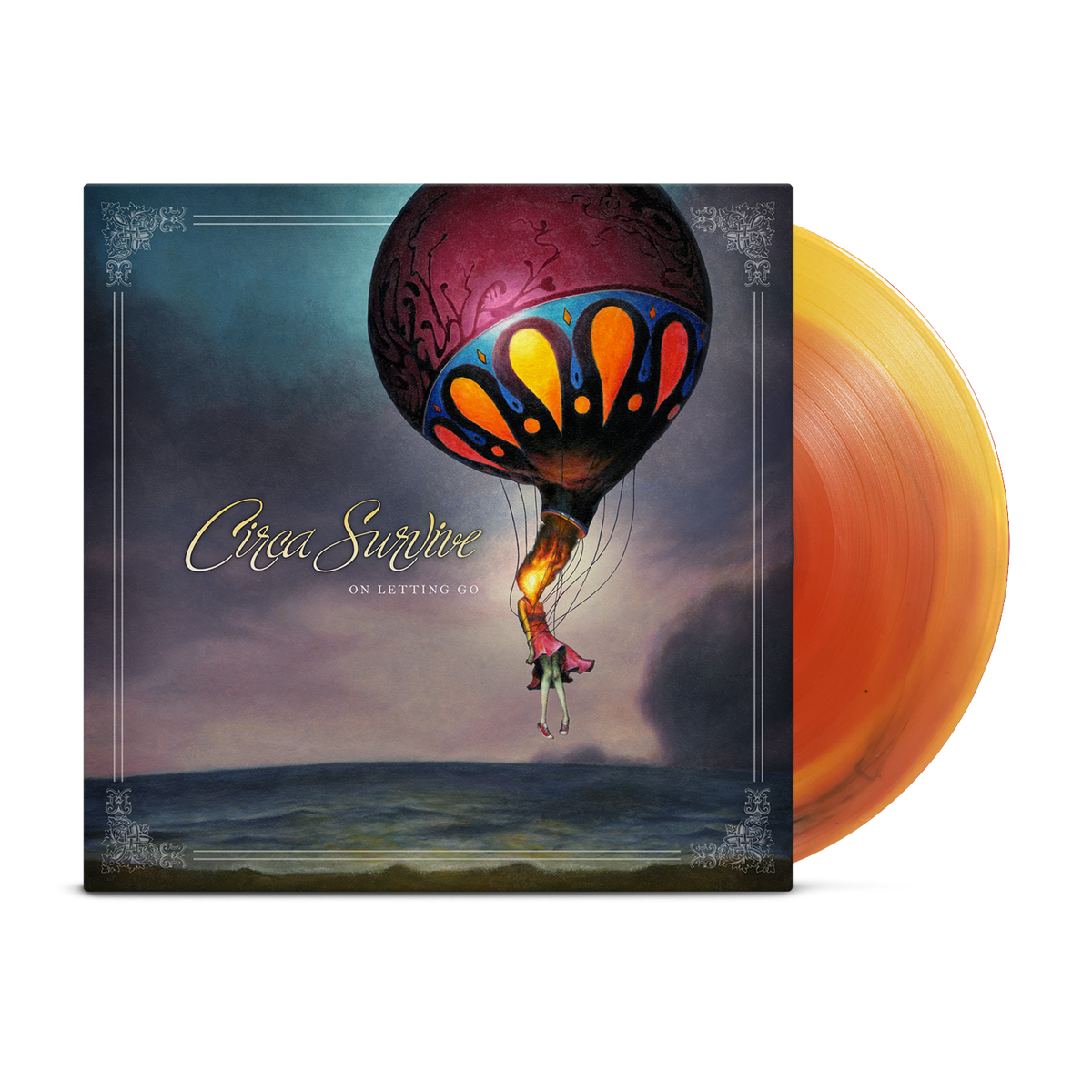Circa Survive On Letting Go limited edition orange, red, black sunburst vinyl LP mockup