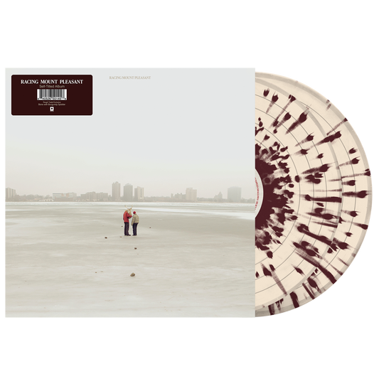 Racing Mount Pleasant self-titled limited edition bone with burgundy splatter vinyl 2LP mockup with cover