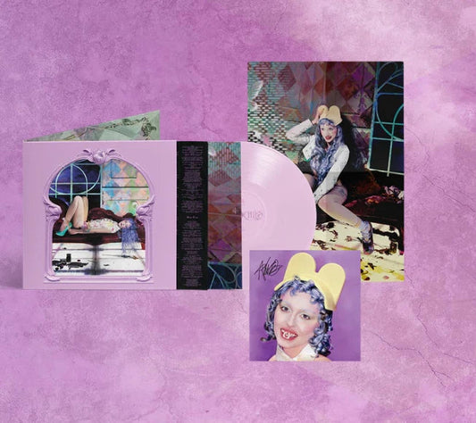SIGNED Ashnikko Smoochies deluxe pastel purple vinyl LP with signed art card mockup