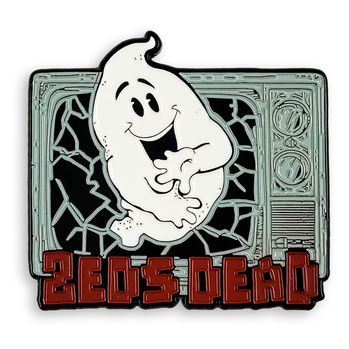 Zeds Dead Noizy Ghost enamel pin, ghost bursting out of a TV